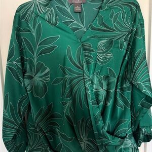 Green Floral Wrap Olivia Martin Green Floral Faux Wrap Long Sleeve Blouse Top M